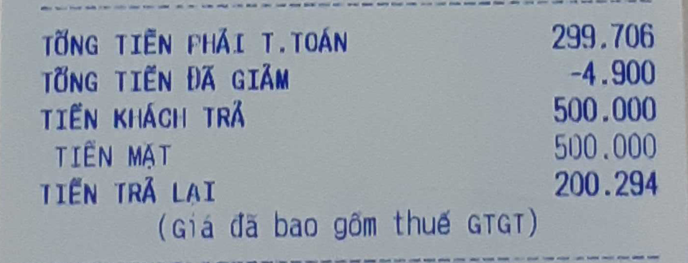 vietnamese receipt blance